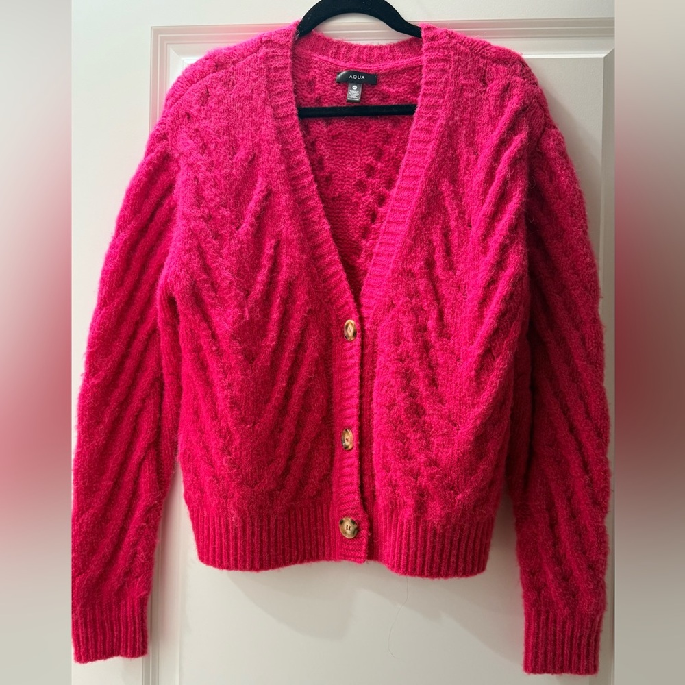 Aqua Vibrant Fuchsia Button-Front Knit Cardigan
